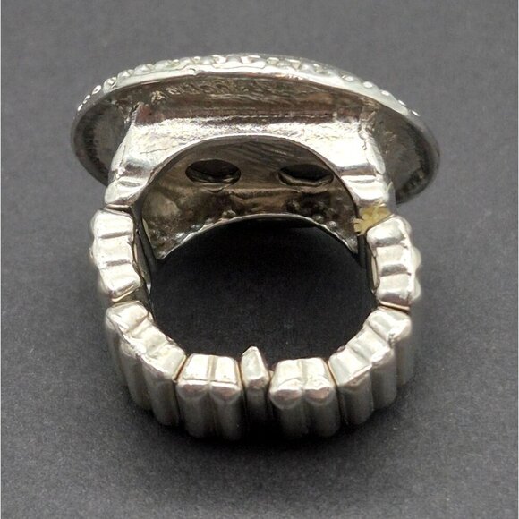 Large Statement Circular Purple Crystal Ring Silver Tone Stretch One Size - Picture 3 of 5